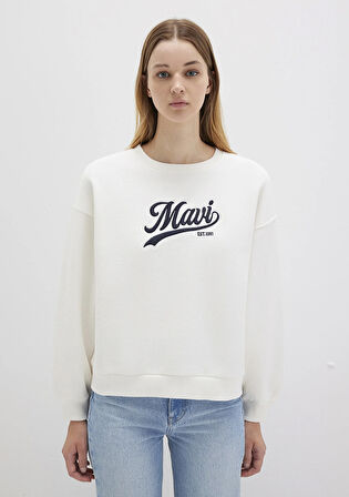 Mavi Logo Baskılı Beyaz Sweatshirt 1S10419-80194