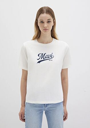 Mavi Logo Baskılı Ekru Tişört 1613565-80194