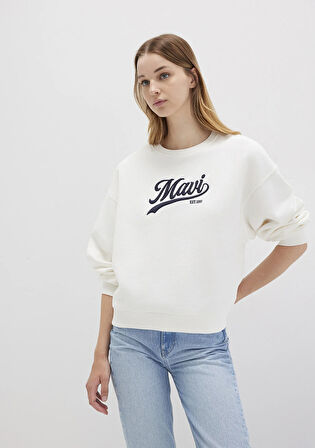 Mavi Logo Baskılı Beyaz Sweatshirt 1S10419-80194