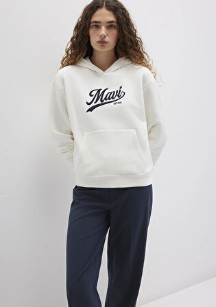 Mavi Logo Baskılı Kapüşonlu Beyaz Sweatshirt 1S10420-80194