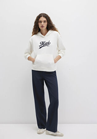 Mavi Logo Baskılı Kapüşonlu Beyaz Sweatshirt 1S10420-80194