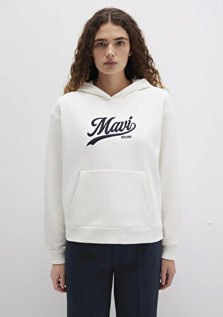 Mavi Logo Baskılı Kapüşonlu Beyaz Sweatshirt 1S10420-80194