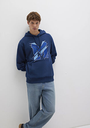 M Logo Baskılı Kapüşonlu Lacivert Sweatshirt 0S10106-89353