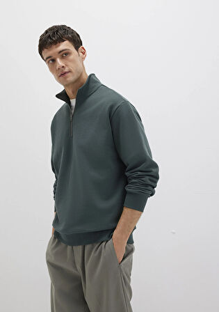 Yarı Fermuarlı Yeşil Basic Sweatshirt 0S10419-71598