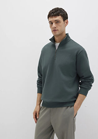 Yarı Fermuarlı Yeşil Basic Sweatshirt 0S10419-71598
