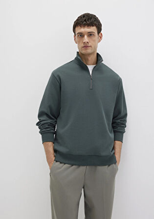 Yarı Fermuarlı Yeşil Basic Sweatshirt 0S10419-71598
