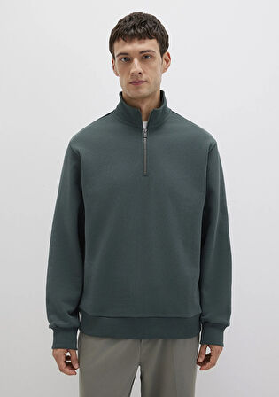 Yarı Fermuarlı Yeşil Basic Sweatshirt 0S10419-71598