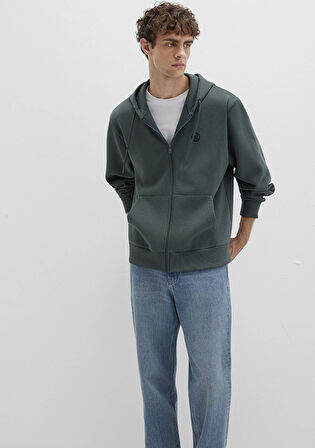 Mavi Logolu Kapüşonlu Fermuarlı Yeşil Sweatshirt 066979-71598