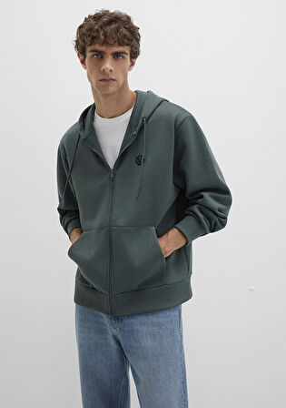 Mavi Logolu Kapüşonlu Fermuarlı Yeşil Sweatshirt 066979-71598