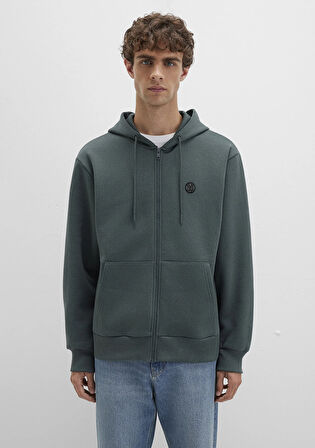Mavi Logolu Kapüşonlu Fermuarlı Yeşil Sweatshirt 066979-71598
