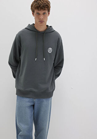 MVJNS Logo Baskılı Kapüşonlu Yeşil Sweatshirt 0611786-71598