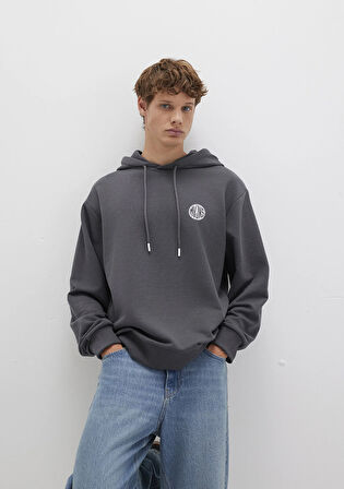 MVJNS Logo Baskılı Kapüşonlu Antrasit Sweatshirt 0611786-80106