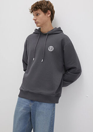 MVJNS Logo Baskılı Kapüşonlu Antrasit Sweatshirt 0611786-80106