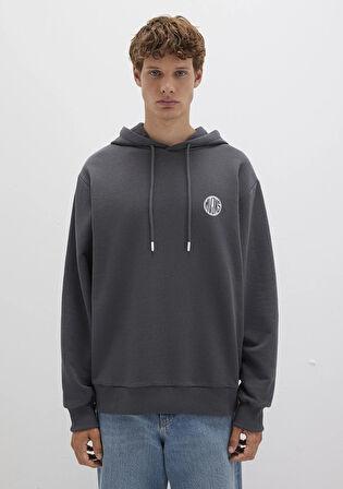 MVJNS Logo Baskılı Kapüşonlu Antrasit Sweatshirt 0611786-80106
