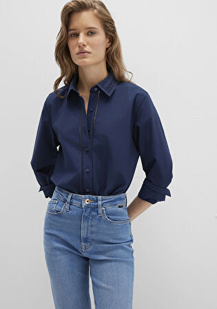 Nakışlı Şerit Detaylı Lacivert Gömlek 1211174-82318