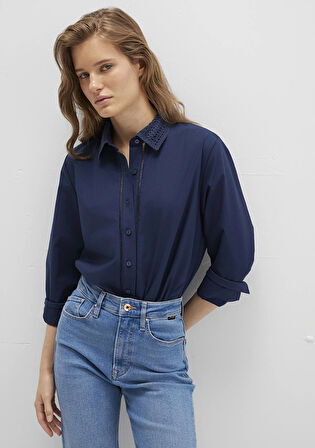 Nakışlı Şerit Detaylı Lacivert Gömlek 1211174-82318