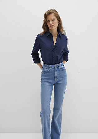 Nakışlı Şerit Detaylı Lacivert Gömlek 1211174-82318