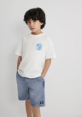 İndigo Turtles Baskılı Ekru Tişört 6610398-70057