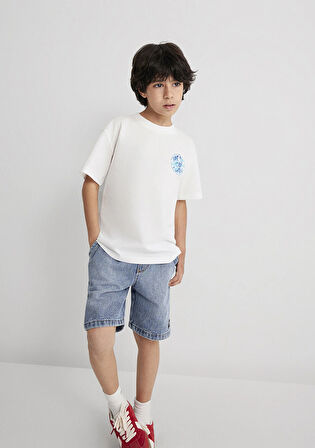 İndigo Turtles Baskılı Ekru Tişört 6610398-70057