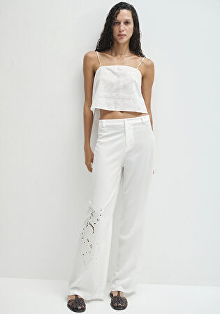 Nakışlı Beyaz Pantolon 1011052-70057