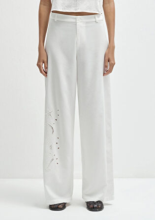 Nakışlı Beyaz Pantolon 1011052-70057