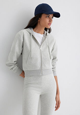 Kapüşonlu Gri İnterlok Sweatshirt 1S10424-88467