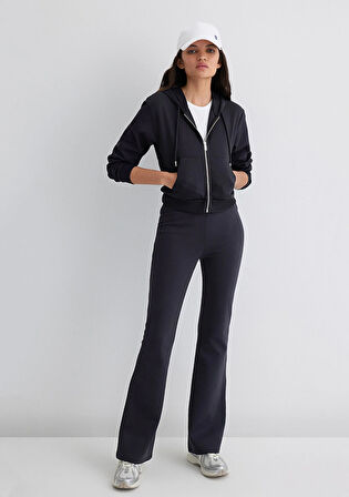 Kapüşonlu Siyah İnterlok Sweatshirt 1S10424-900