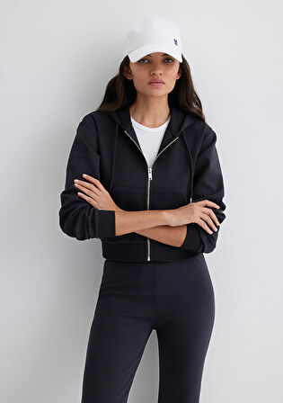 Kapüşonlu Siyah İnterlok Sweatshirt 1S10424-900