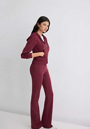 Kapüşonlu Bordo İnterlok Sweatshirt 1S10424-70394