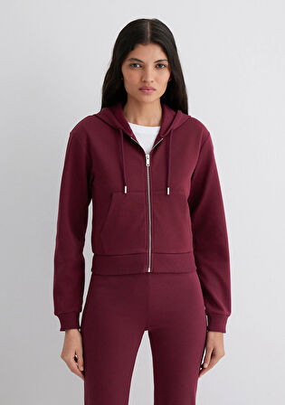 Kapüşonlu Bordo İnterlok Sweatshirt 1S10424-70394