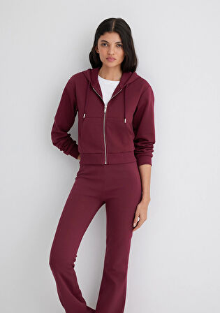 Kapüşonlu Bordo İnterlok Sweatshirt 1S10424-70394
