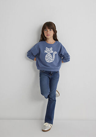 Mavi Kedi Baskılı Mavi Sweatshirt 7S10133-86702