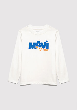 Mavi Pati Baskılı Ekru Tişört 7610362-70057