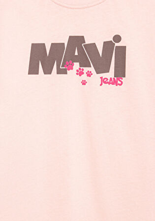 Mavi Pati Baskılı Pembe Tişört 7610361-90974