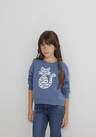 Mavi Kedi Baskılı Mavi Sweatshirt 7S10133-86702