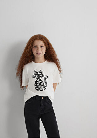 Kedi Baskılı Ekru Tişört 7610360-70057