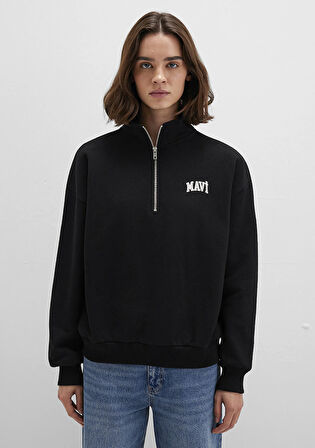 Mavi Logo Baskılı Yarı Fermuarlı Siyah Sweatshirt 1S10179-900