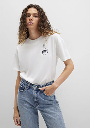 Mavi Logo Nakışlı Beyaz Tişört 1613467-70057