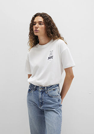 Mavi Logo Nakışlı Beyaz Tişört 1613467-70057