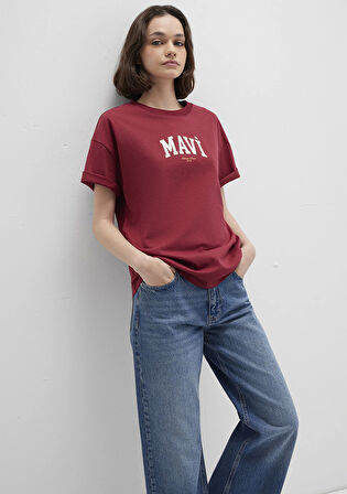 Mavi Logo Baskılı Kırmızı Tişört 1613410-70430