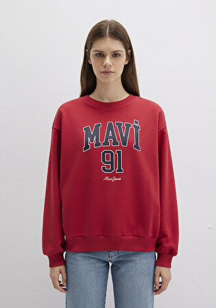 Mavi Logo Baskılı Kırmızı Sweatshirt 1S10381-80638
