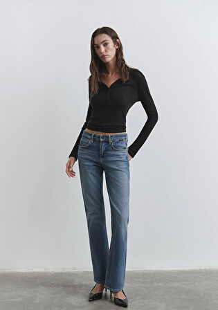 Alina Iconic Puslu Indigo Mavisi Jean Pantolon 1012577-90538