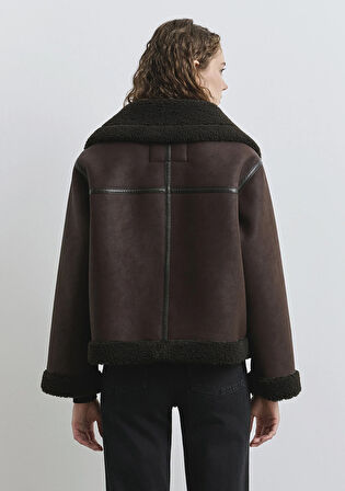 Suni Kürk Detaylı Kahverengi Suni Deri Ceket 1110718-70219