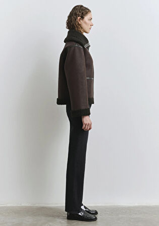 Suni Kürk Detaylı Kahverengi Suni Deri Ceket 1110718-70219