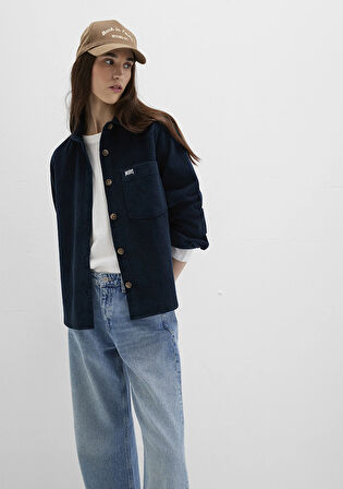 Mavi Detaylı Lacivert Kadife Gömlek 1211277-80872