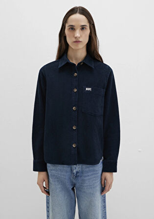 Mavi Detaylı Lacivert Kadife Gömlek 1211277-80872