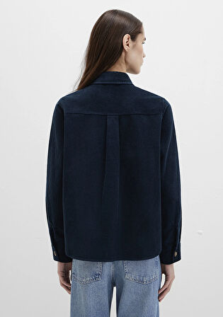 Mavi Detaylı Lacivert Kadife Gömlek 1211277-80872