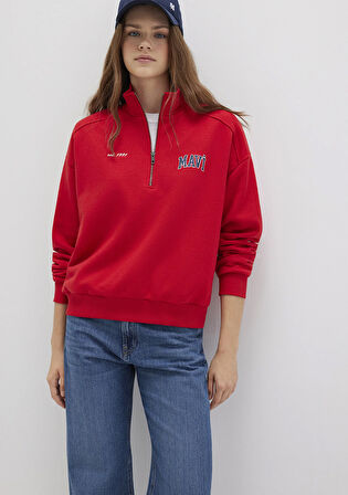 Mavi Logo Baskılı Yarı Fermuarlı Kırmızı Sweatshirt 1S10373-90742