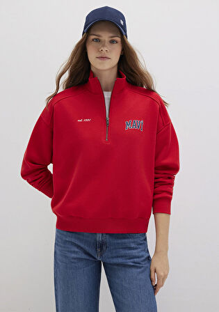 Mavi Logo Baskılı Yarı Fermuarlı Kırmızı Sweatshirt 1S10373-90742