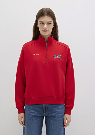 Mavi Logo Baskılı Yarı Fermuarlı Kırmızı Sweatshirt 1S10373-90742